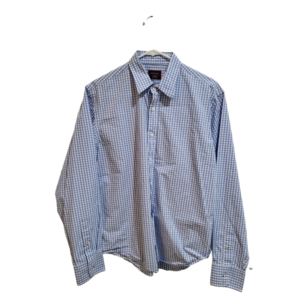 UNTUCKit Shirt Adult Medium Blue White Gingham Long Sleeve Cotton Casual Men's